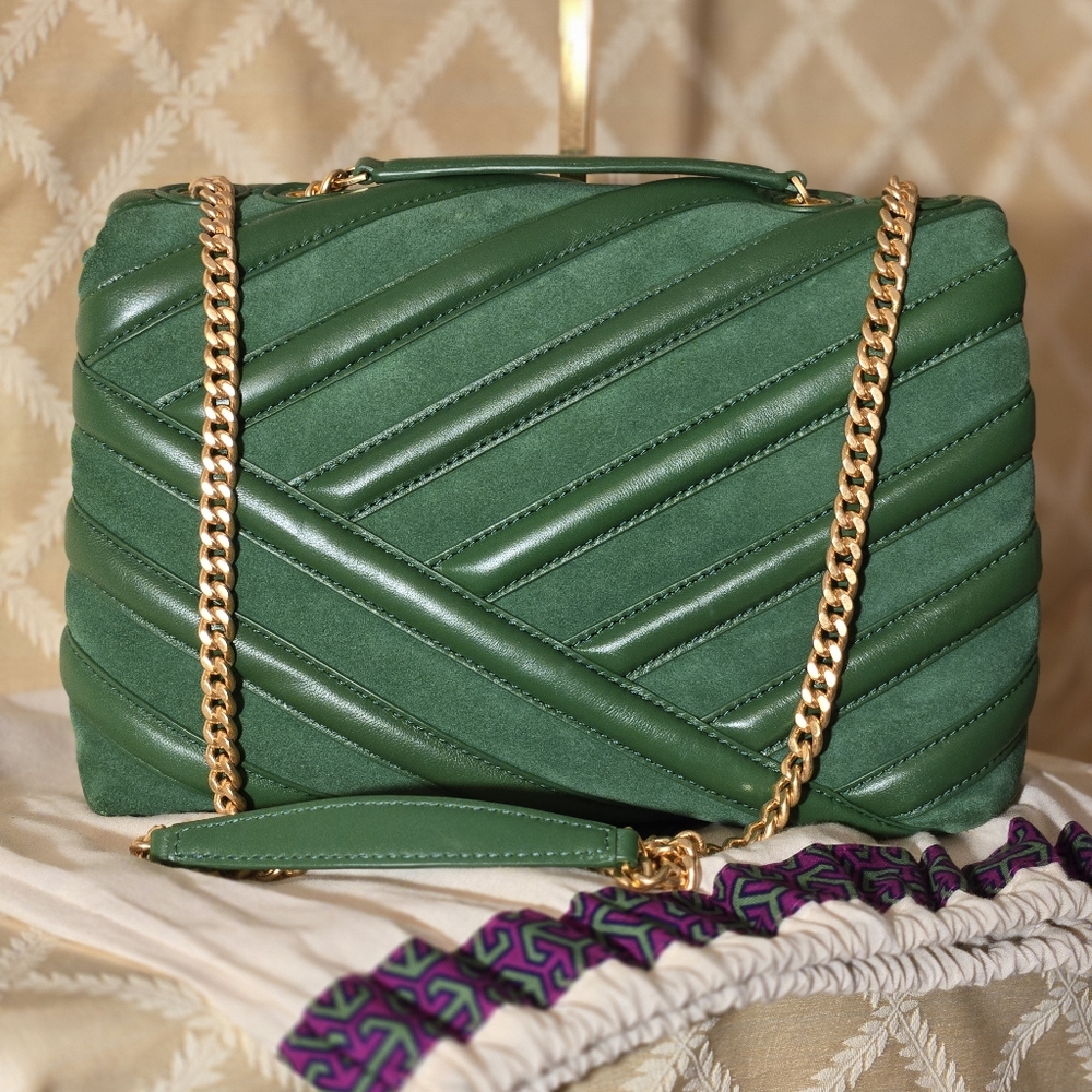 Tory Burch Green Chevron Shoulder, New with Tag - Picture 2 of 11